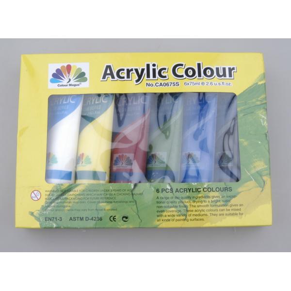 Quality 6 X 75ml Acrylic Paint Tubes Acrylic Paint Starter Colors Set For Wood / Paper / Glass for sale