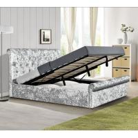 Quality Crush Velvet Gas Lift Storage Bed OEM Silver Upholstered Double Bed Frame for sale