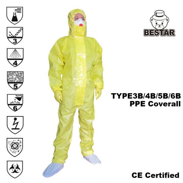 Quality Yellow Disposable Chemical Coveralls Biological Overalls TYPE3B/4B/5B/6B for sale