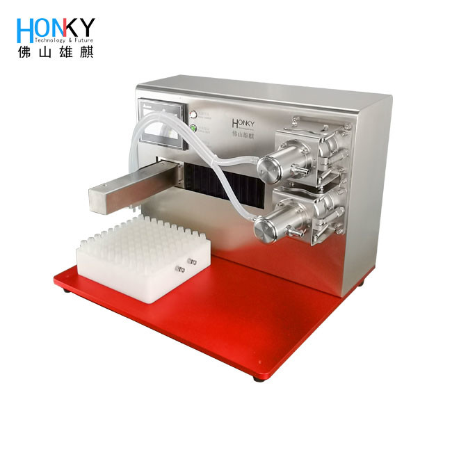 China Desktop Type Automatic 2ml Perfume Sample Tube Filling Machine With Ceramic Piston Pump For Perfume Sample Filling factory