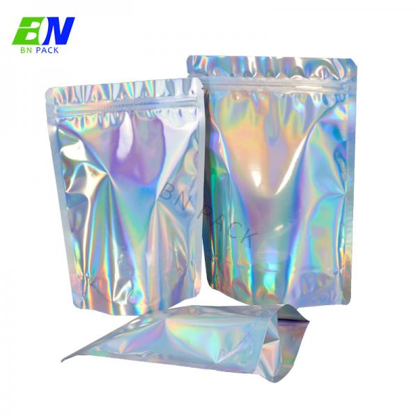 Quality Rainbow Plastic Holographic Mylar Bag PP OPP Resealable Foil Pouch for sale