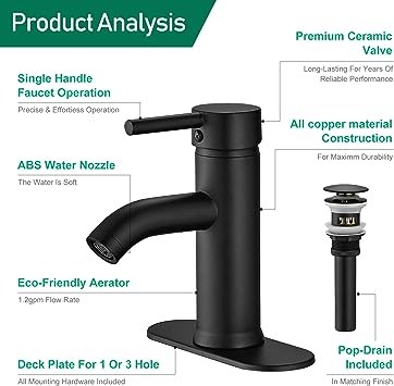 Quality Black RV Widespread Lavatory Faucet Vessel Sink Mixer Tap With Deck Plate for sale