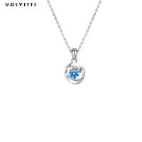 Quality Luxury Geometric Sterling Silver Necklace Blue Topaz Stone Pendant Necklaces for sale