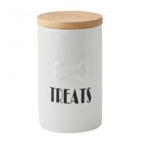 China Cookie Biscuit Ceramic Dog Treat Jar , Ceramic Cat Treat Canister With Wood Lid factory