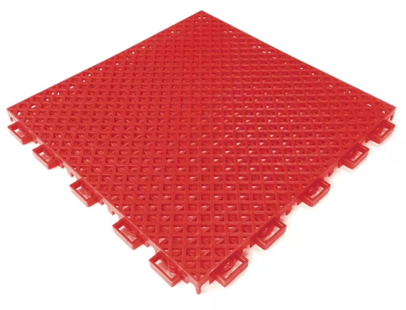 China PZ Grain Interlocking PVC Flooring Double Layer Solid Surface Lightweight Red Color factory