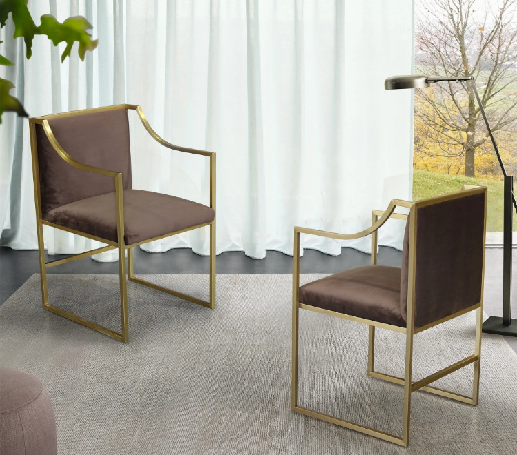 China Hot selling gold stainless steel dining chair velvet upholstery armrest chair for living room factory
