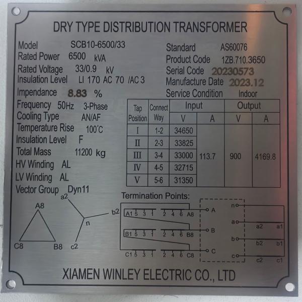 Quality 6500K Three Phase Dry Type Transformer Cast Coil Step Up Transformer 33KV for sale
