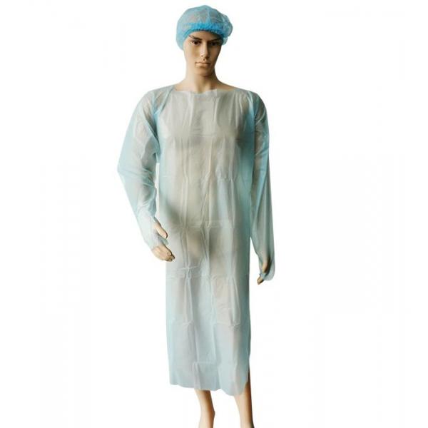 Quality Cast Polyethylene Disposable Blue Gowns With Long Sleeves Open Back Side for sale