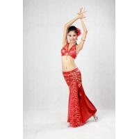 China 2pcs Halter Neck Red Metallic Belly Dance Performance Wear Bras & Skirt Belly Dance Clothes factory