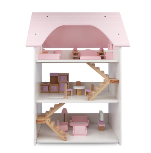 China Wooden three-story villa girl DIY simulation home large house pink doll house early education educational toys factory