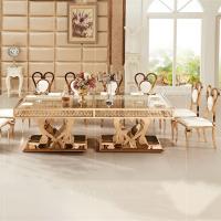 China Custom Golden Stainless Steel Glass Dining Table Luxury Rectangle Furniture factory