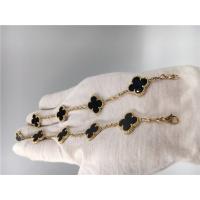 Quality Vintage Van Cleef Flower Bracelet With 5 Motifs Onyx , 18k Gold Charm Bracelet for sale