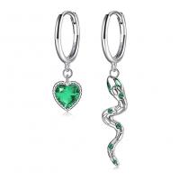 Quality 2.1x0.7cm 2.3g Sterling Silver Heart Shaped Earrings Crystal Snake Hoop Earring for sale