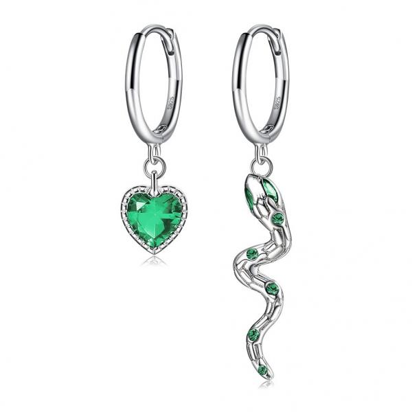 Quality 2.1x0.7cm 2.3g Sterling Silver Heart Shaped Earrings Crystal Snake Hoop Earring OEM for sale