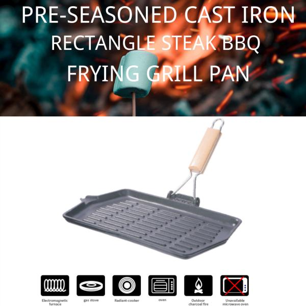 Quality 13.8inch Cast Iron Grill Griddle Non Stick Grill Pan For Camping for sale