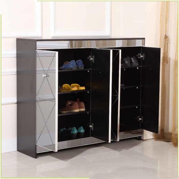Quality Melamine MDF Diamond Cut 100cm Mirrored Shoe Cabinet for sale