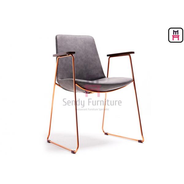 Quality Rose Gold Armrest Stainless Steel Restaurant Chairs With Antique Leather Covered for sale