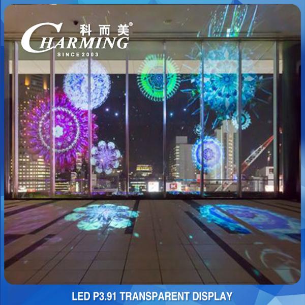Quality RGB P3.91 Transparent Glass Display , 500x1000mm Glass Wall LED Screen for sale