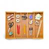 China 5 Large Compartments Bamboo Kitchen Adjustable Cutlery Drawer Tray Drawer Organizer factory