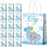 China CMYK 4 Color Offset Printing Small Blue Party Shopping Tote Kraft Paper Bag for Kids factory