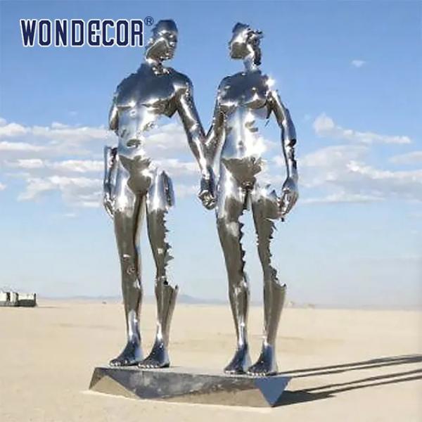 Quality Realistic Size Casting Stainless Steel Sculpture Two People Holding Hands for sale