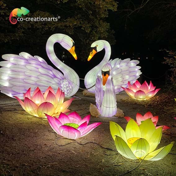 Quality Theme Park Decoration Chinese Festival Lanterns Cygnus Animal Shaped Lanterns for sale