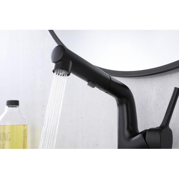 Quality Matte Black Brass Bathroom Basin Faucets With Sprayer Single Handle Rotating for sale