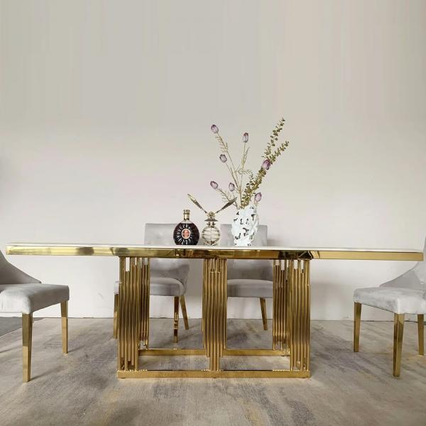 Quality New Stainless Steel Marble Apartment Rectangular Dining Table for sale