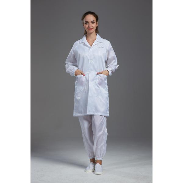 Quality Cleanroom smock and gown anti static ESD polyster and conductive fiber white color for sale