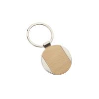 China Nickel Iron Beech Wooden Metal Keychain Holder Promotional Round for sale