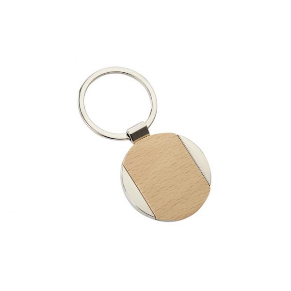 Quality Nickel Iron Beech Wooden Metal Keychain Holder Promotional Round for sale