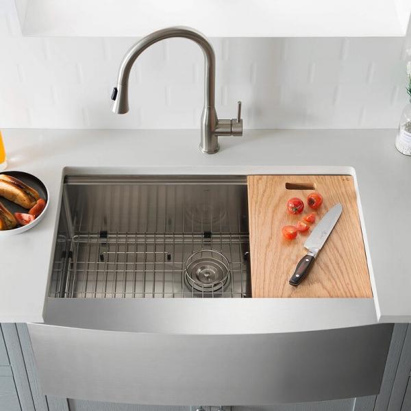 Quality 16G T304 Handmade Stainless Steel Farmhouse Sink For Kitchen for sale