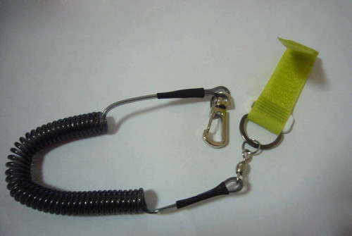 China Black coil police equipment mini coil pistol leash w/yellow webbing strap&metal snap hook for sale