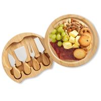 China Cheese Tools Round 21.8x4cm Bamboo Cheese Cutting Board And Knife Set factory