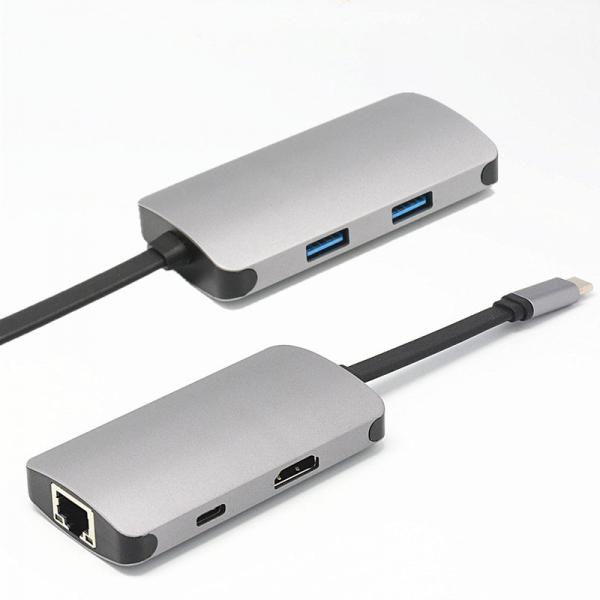 Quality Aluminum 5 In 1 RJ45 Gigabit Ethernet Powered USB C HUB for sale
