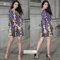 China flower and phoenix patterns printed women fashion short dress with puff sleeve in off shoulder factory