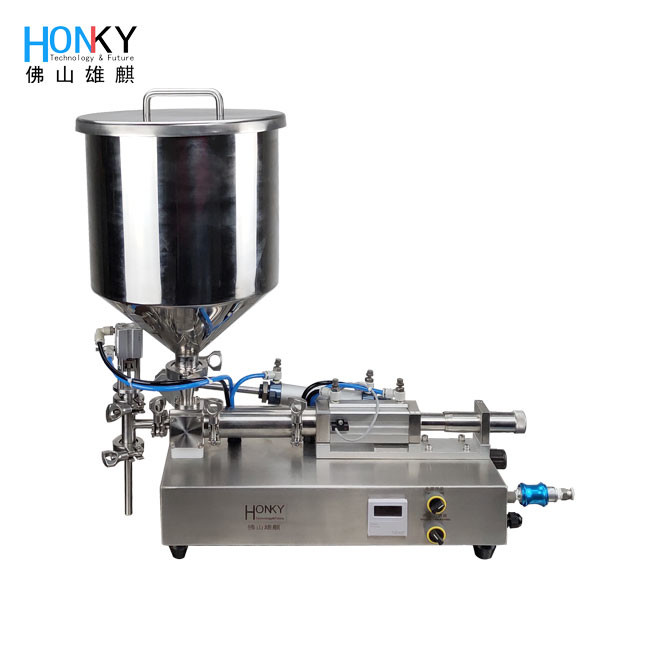China Desktop full electric massage paste filling machine with mixing and heating hopper for the cream paste filling factory