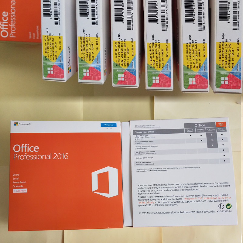China Original Microsoft Office 2016 Pro Plus Retail Key With DVD Retail Box Package factory