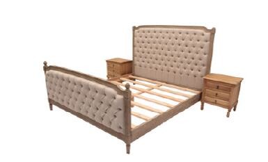 China Oak Wood Upholstered Bedroom Sets , Linen Fabric King Size Upholstered Bed factory