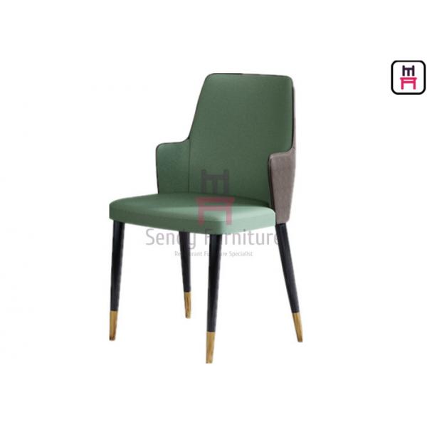 Quality Green Color Eco-leather Upholstered Hotel Restaurant Chairs with Solid Wood Legs for sale
