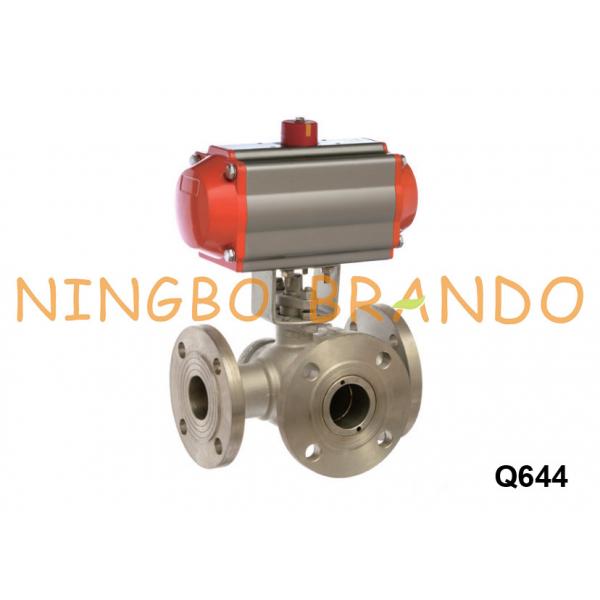 Quality L T Pattern 3 Way Pneumatic Flanged Ball Valve Stainless Steel for sale