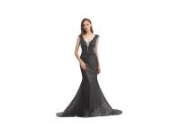 China Black Sequin V Neck Mermaid Evening Dresses , Elegant Modern Evening Dresses factory