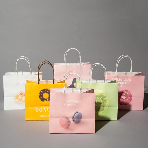 Quality Offset Printing Portable Kraft Paper Bags For Cake Boxes 21*14*19cm for sale