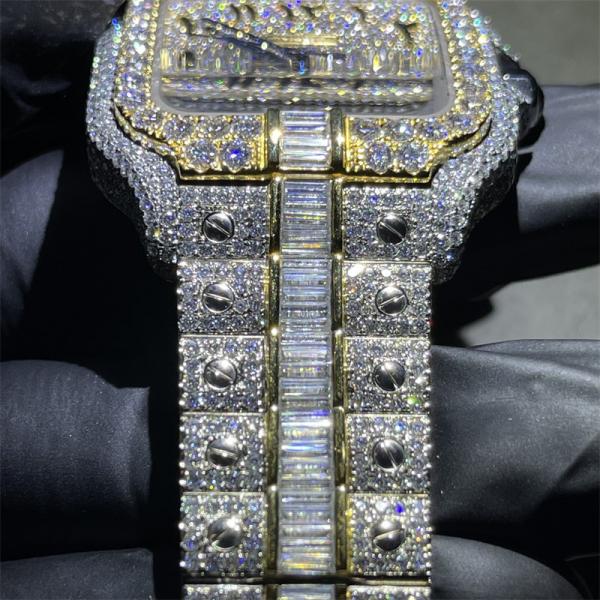Quality Part Bussdown Baguette Diamond Watch Men Brand Baguette Moissanite Watch Cartier for sale