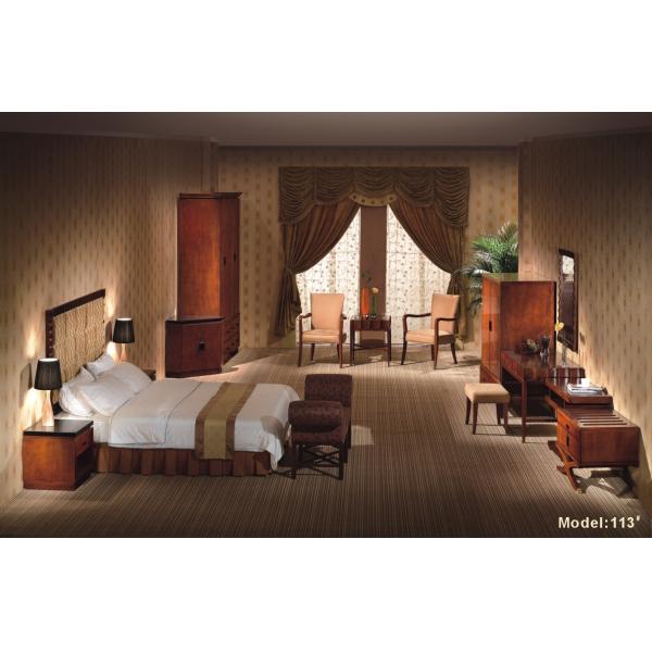 Quality Gelaimei Hotel Guest Room Furniture Hardwood Frame Bed Wood Veneer Finish for sale