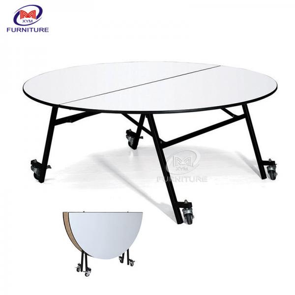 Quality 72 Inch Movable Round Hotel Banquet Table PVC Plywood Wedding on Wheel for sale