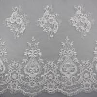 Quality 3D Eyelash Polyester Yarn On Nylon Mesh Corded Embroidery Lace Fabric For Bridal for sale