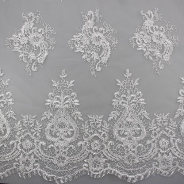 Quality 3D Eyelash Polyester Yarn On Nylon Mesh Corded Embroidery Lace Fabric For Bridal for sale