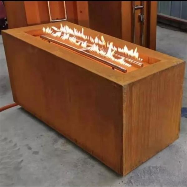 Quality Rectangle Hidden LP Tank Corten Steel Gas Fire Pit Table For Backyard for sale