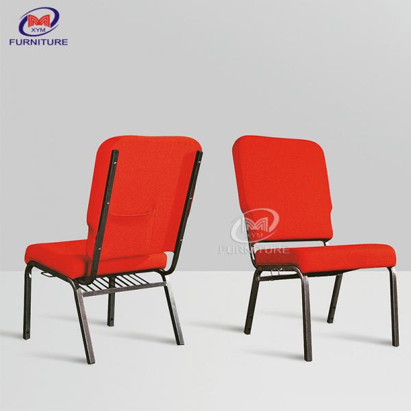 Quality Red Padded Church Auditorium Chairs With Back Pocket Iron Frame Material for sale